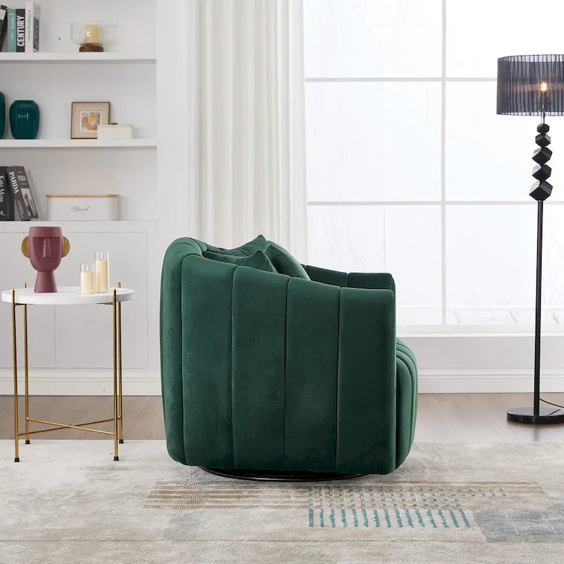 Grand fauteuil club pivotant à 360° et demi-canapé douillet avec 3 oreillers, fauteuil club en velours capitonné en forme de citrouille