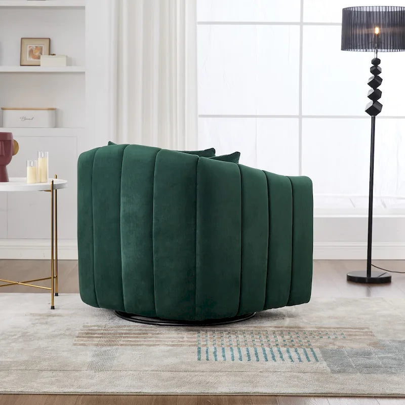 Grand fauteuil club pivotant à 360° et demi-canapé douillet avec 3 oreillers, fauteuil club en velours capitonné en forme de citrouille