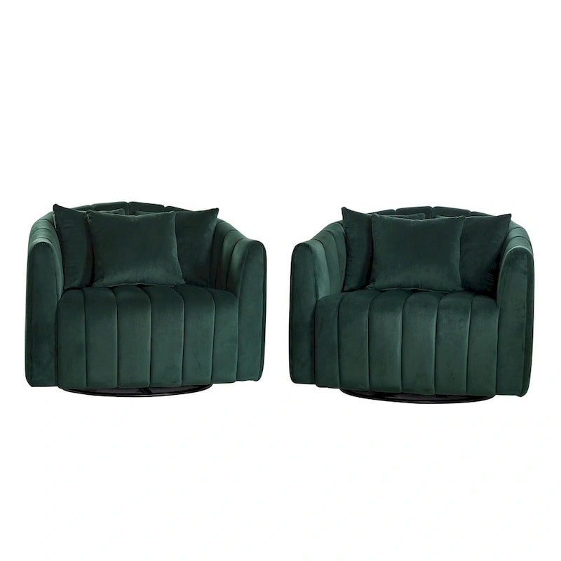 Grand fauteuil club pivotant à 360° et demi-canapé douillet avec 3 oreillers, fauteuil club en velours capitonné en forme de citrouille