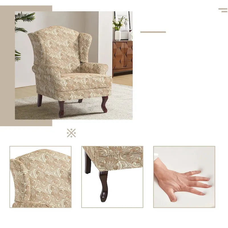 Fauteuil d'appoint rembourré Mid-Century Modern avec oreilles