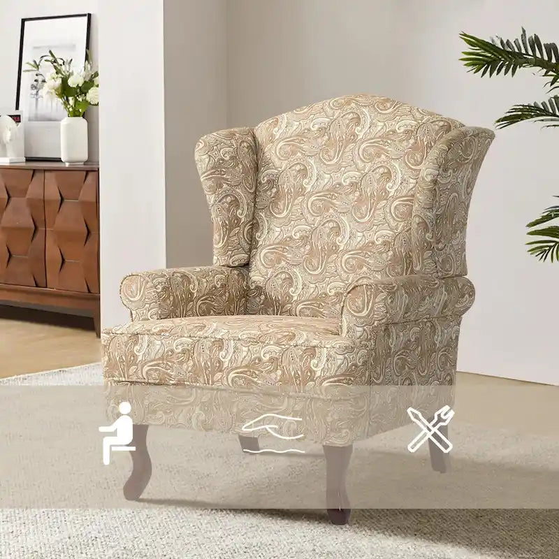 Fauteuil d'appoint rembourré Mid-Century Modern avec oreilles