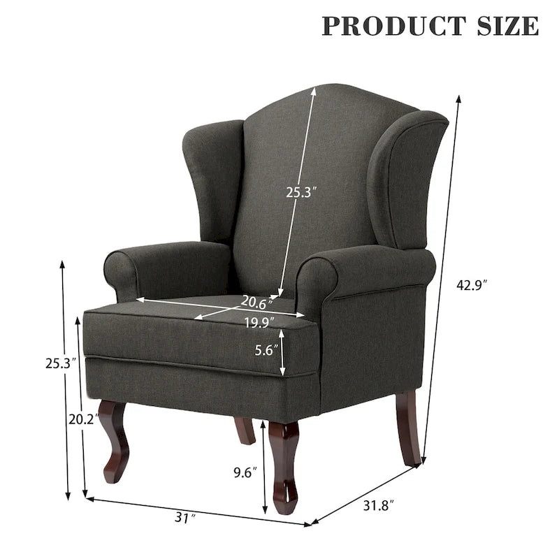 Fauteuil d'appoint rembourré Mid-Century Modern avec oreilles
