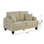 Canapé Loveseat Contemporain en Corduroy de 61 po avec 2 Coussins et Porte-gobelet