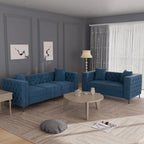 Canapé 2 places et causeuse modernes en velours hollandais beige, pieds en fer