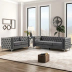 Canapé 2 places et causeuse modernes en velours hollandais beige, pieds en fer