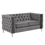 Canapé 2 places et causeuse modernes en velours hollandais beige, pieds en fer