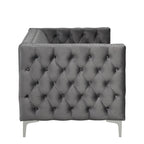Canapé 2 places et causeuse modernes en velours hollandais beige, pieds en fer