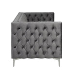 Canapé 2 places et causeuse modernes en velours hollandais beige, pieds en fer