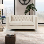 Canapé 2 places et causeuse modernes en velours hollandais beige, pieds en fer