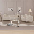 Canapé 2 places et causeuse modernes en velours hollandais beige, pieds en fer