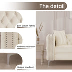 Canapé 2 places et causeuse modernes en velours hollandais beige, pieds en fer