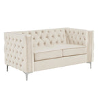 Canapé 2 places et causeuse modernes en velours hollandais beige, pieds en fer