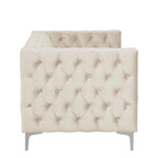 Canapé 2 places et causeuse modernes en velours hollandais beige, pieds en fer