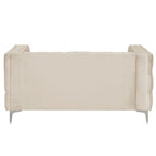 Canapé 2 places et causeuse modernes en velours hollandais beige, pieds en fer