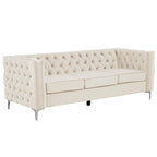 Canapé 2 places et causeuse modernes en velours hollandais beige, pieds en fer