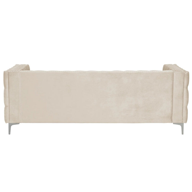 Canapé 2 places et causeuse modernes en velours hollandais beige, pieds en fer