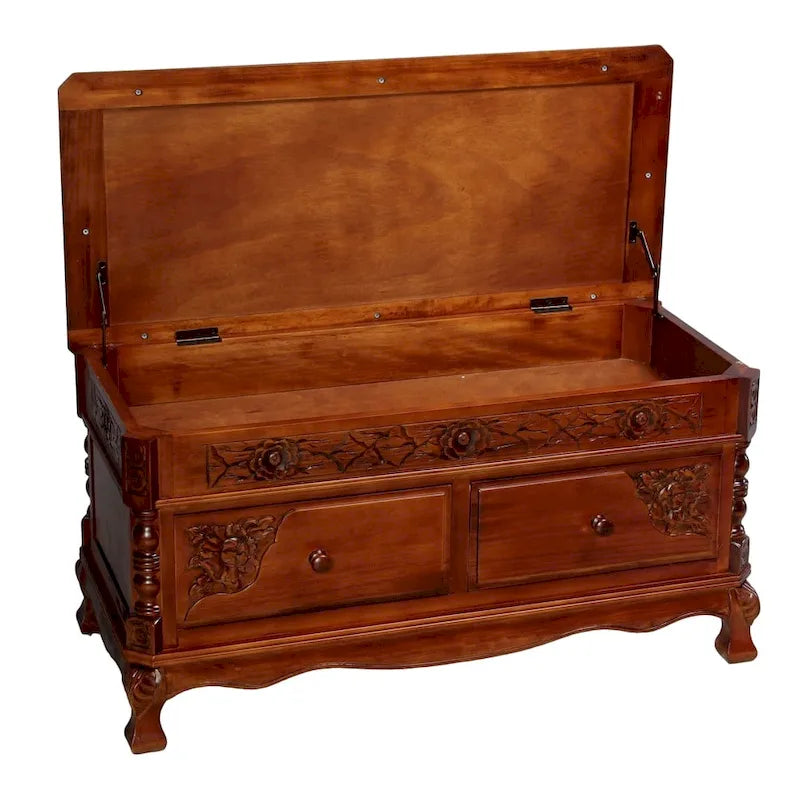 Banc de rangement sculpté en bois Windsor