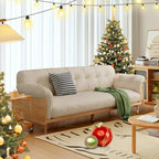 Canapé 3 places moderne en tissu mélangé coton-lin, beige