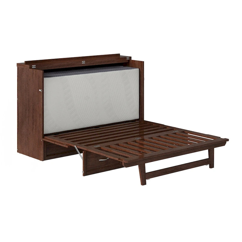 Lit escamotable coffre Northfield Queen avec matelas, finition ambre brûlé