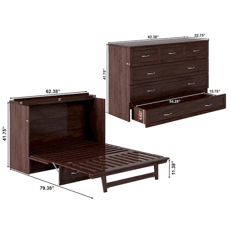 Lit escamotable coffre Northfield Queen avec matelas, finition ambre brûlé