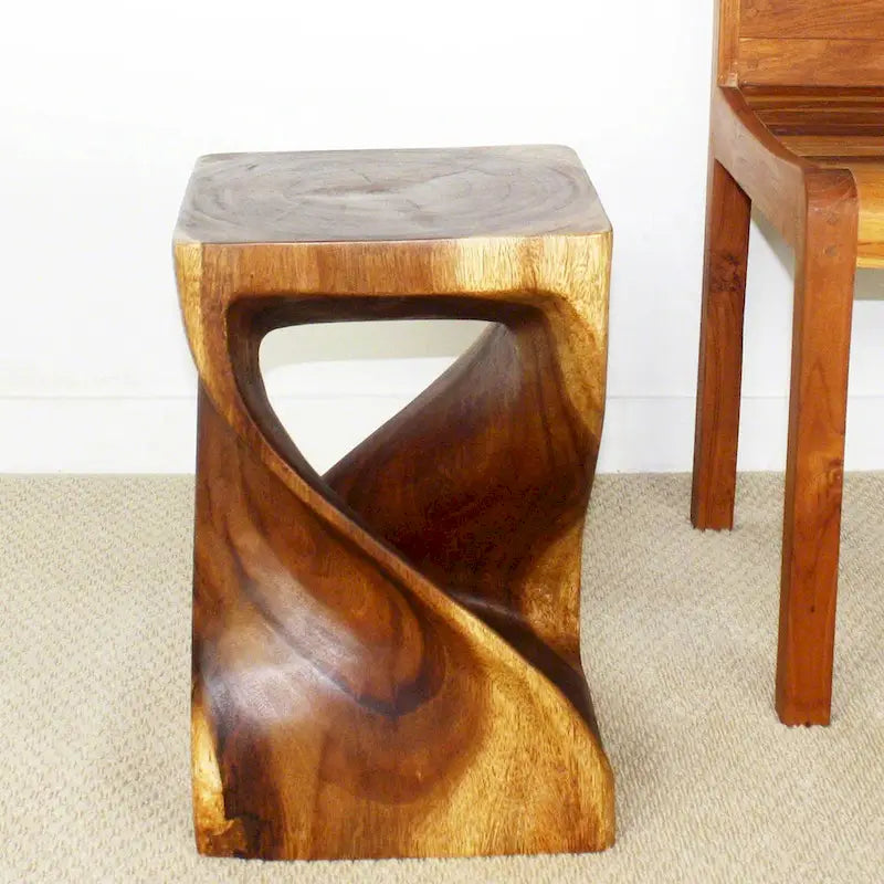 Tabouret Original Twist en Bois 12 X 12 X 18 po Huile Noyer - 12 x 12 x 18