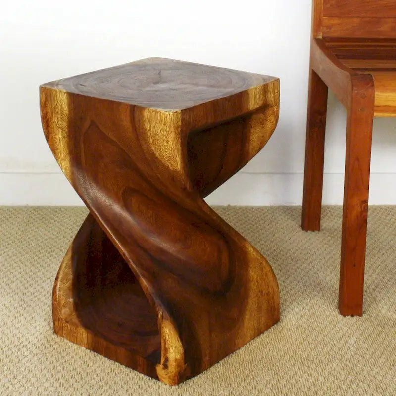 Tabouret Original Twist en Bois 12 X 12 X 18 po Huile Noyer - 12 x 12 x 18