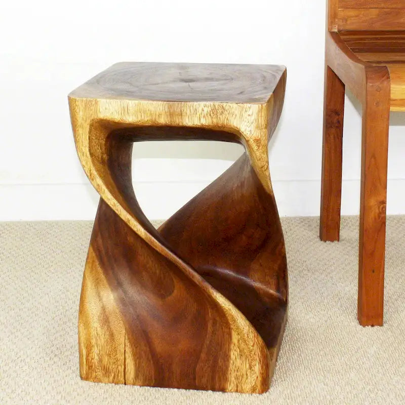 Tabouret Original Twist en Bois 12 X 12 X 18 po Huile Noyer - 12 x 12 x 18