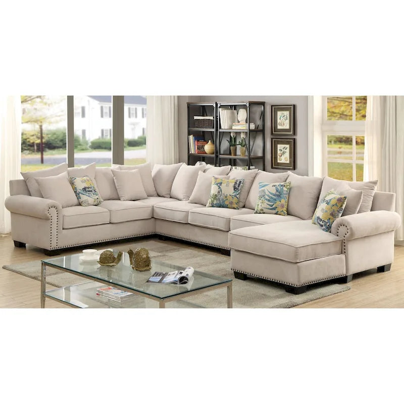 Riti Contemporary Beige Fabric Upholstered Sectional by Furniture of America