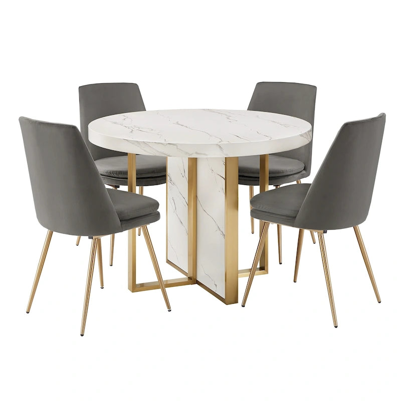 Ensemble de table à manger ronde de 43 pouces en faux marbre