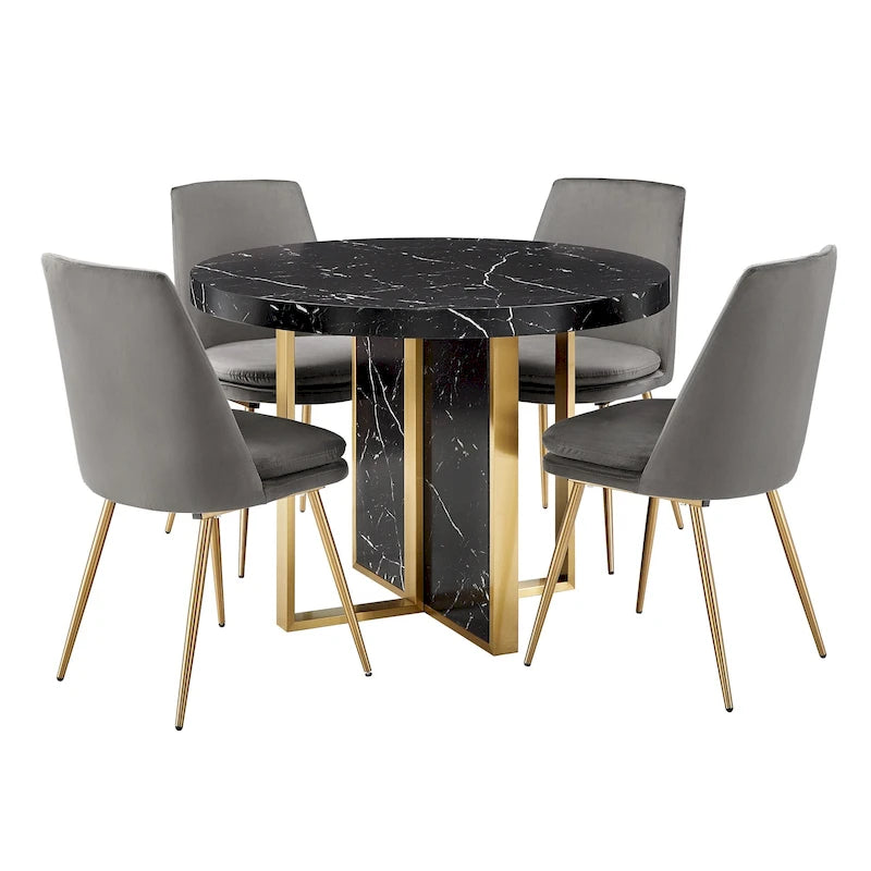 Ensemble de table à manger ronde de 43 pouces en faux marbre