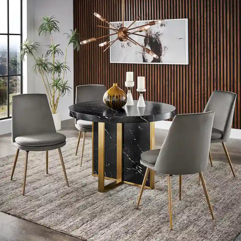 Ensemble de table à manger ronde de 43 pouces en faux marbre