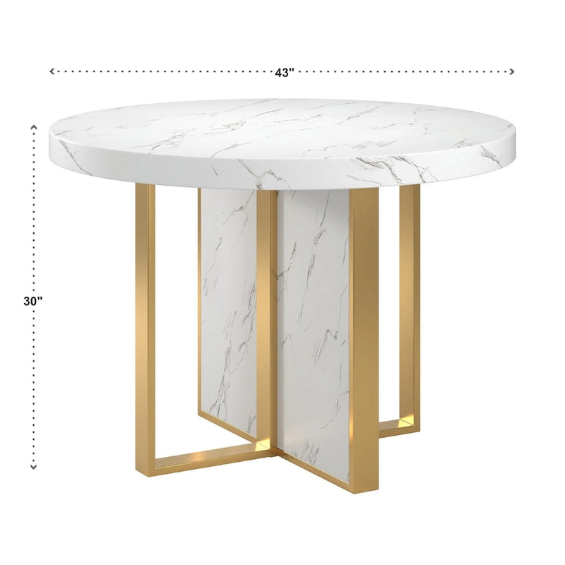Ensemble de table à manger ronde de 43 pouces en faux marbre
