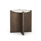 Table d'appoint ronde Bianca en bois marron foncé et marbre - 22,0L x 22,0l x 22,0H