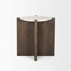 Table d'appoint ronde Bianca en bois marron foncé et marbre - 22,0L x 22,0l x 22,0H