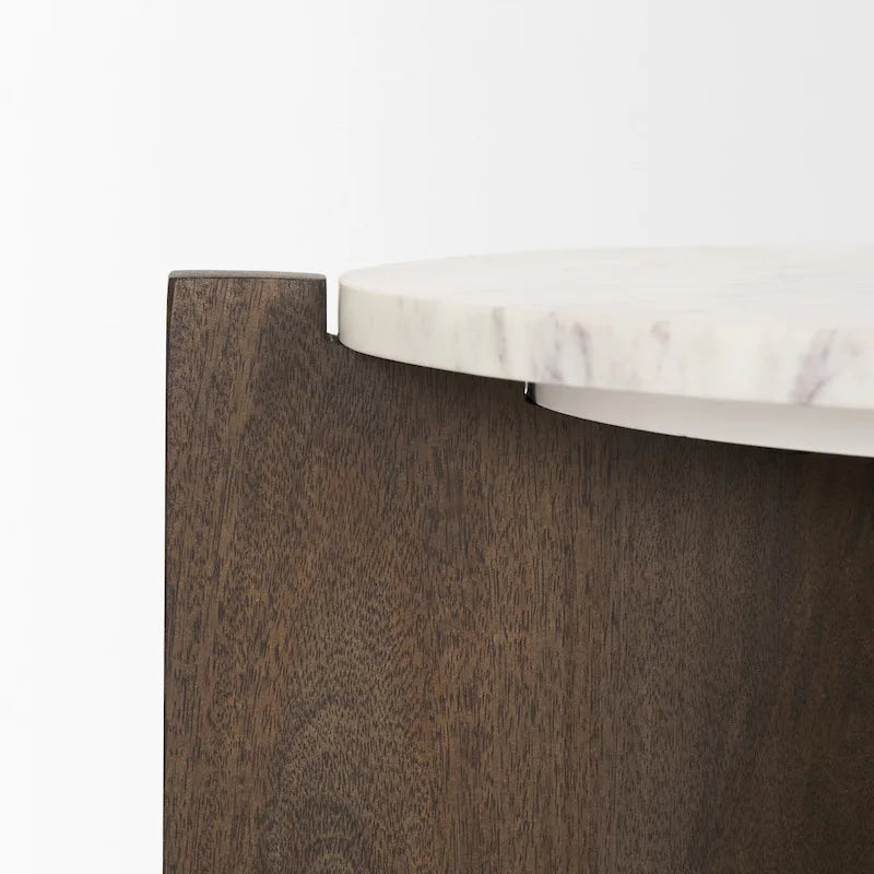Table d'appoint ronde Bianca en bois marron foncé et marbre - 22,0L x 22,0l x 22,0H