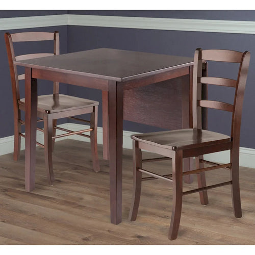 Table à rabats 3 pièces avec chaises à dossier échelle, Noyer