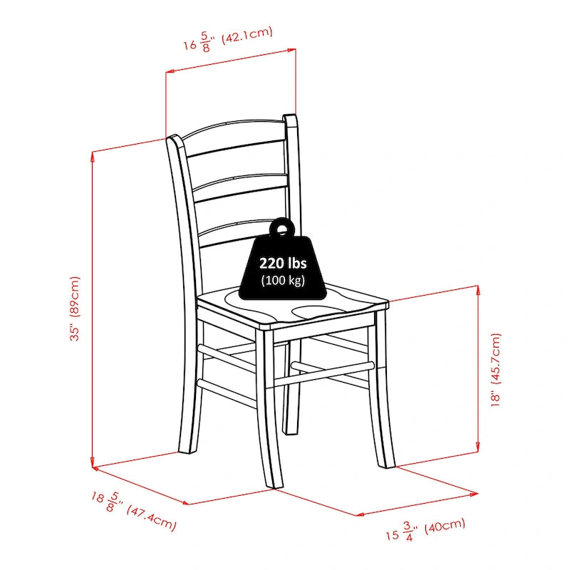 Table à rabats 3 pièces avec chaises à dossier échelle, Noyer