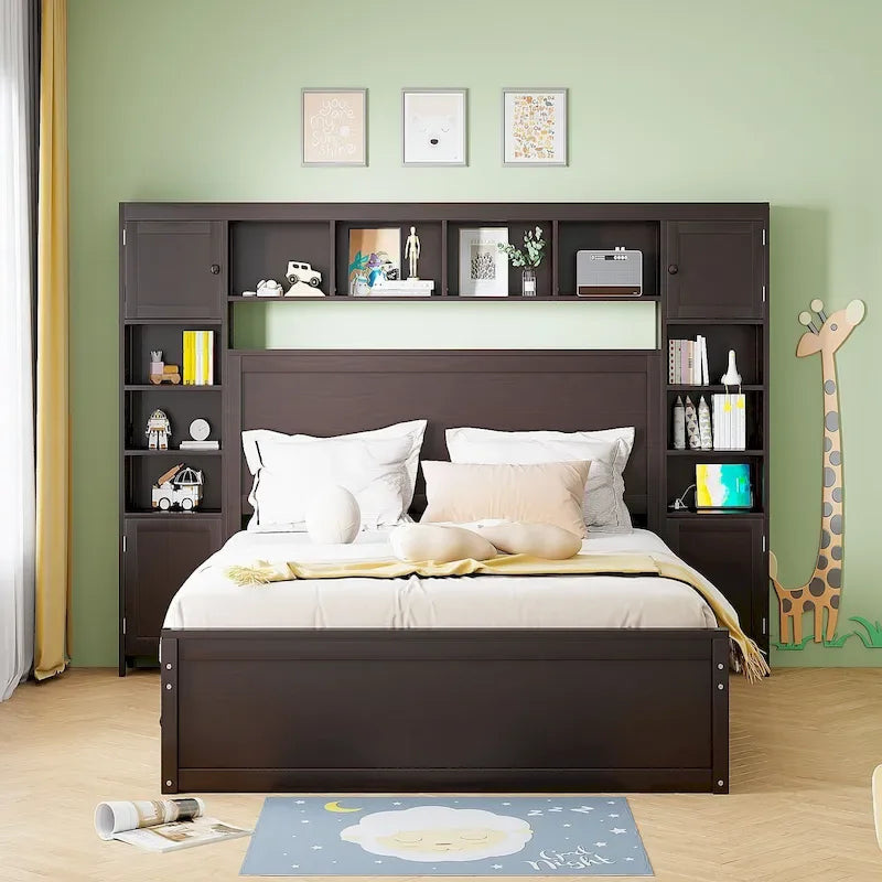 Lit queen en bois avec armoire tout-en-un