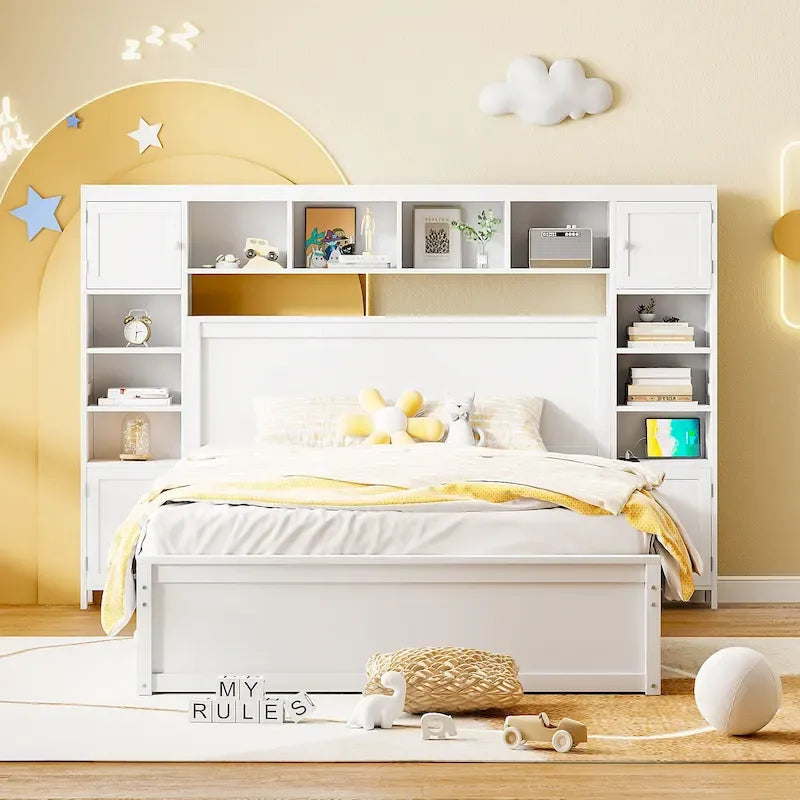 Lit queen en bois avec armoire tout-en-un