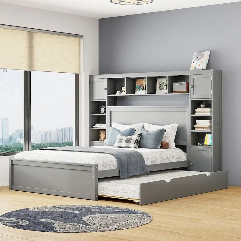Lit queen en bois avec armoire tout-en-un