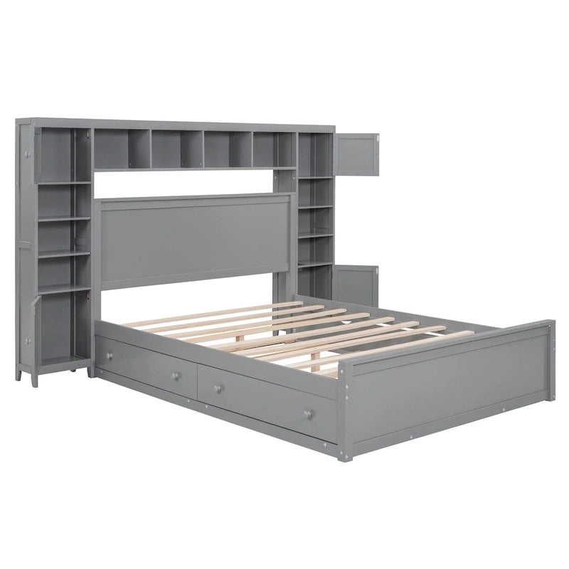 Lit queen en bois avec armoire tout-en-un