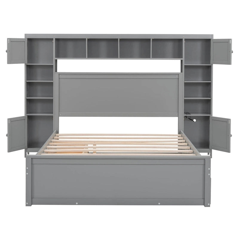Lit queen en bois avec armoire tout-en-un