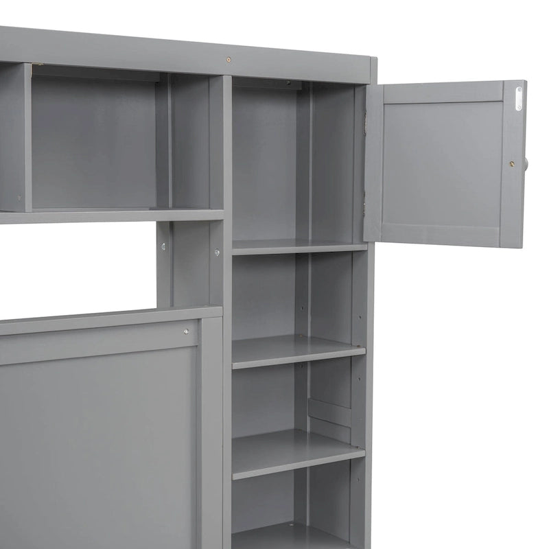 Lit queen en bois avec armoire tout-en-un