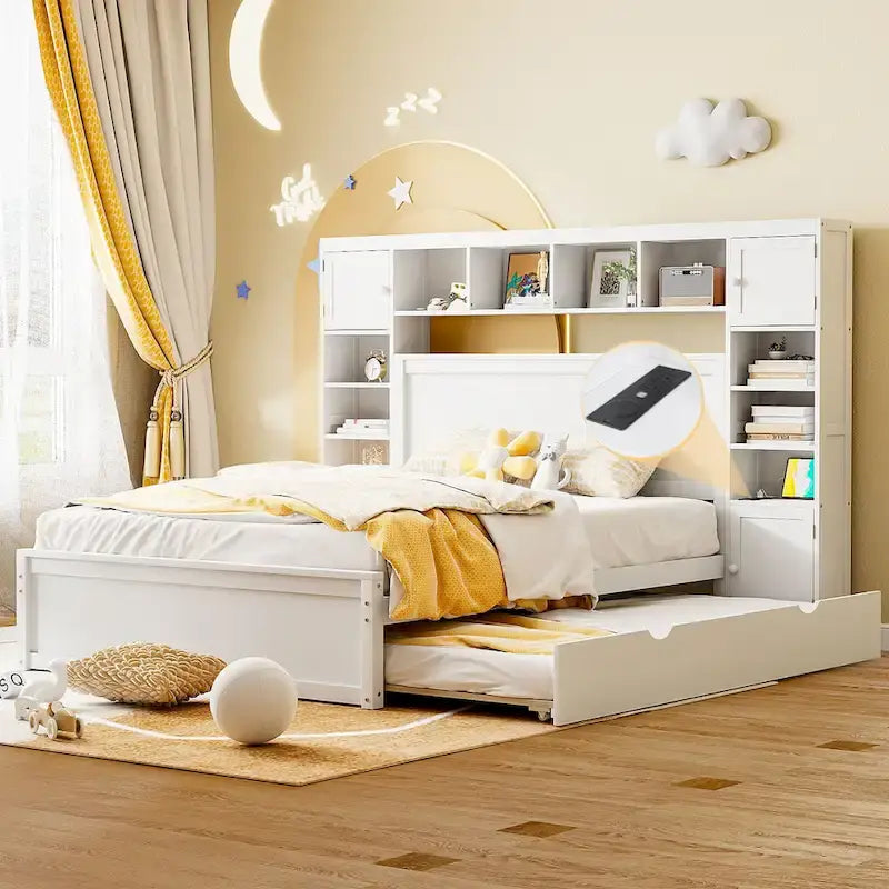 Lit queen en bois avec armoire tout-en-un