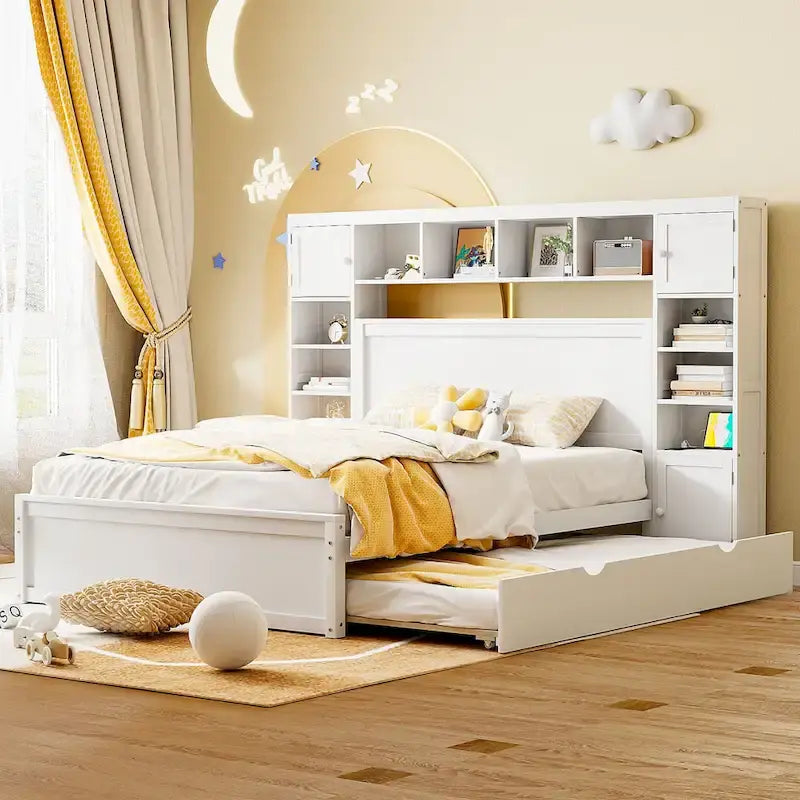 Lit queen en bois avec armoire tout-en-un