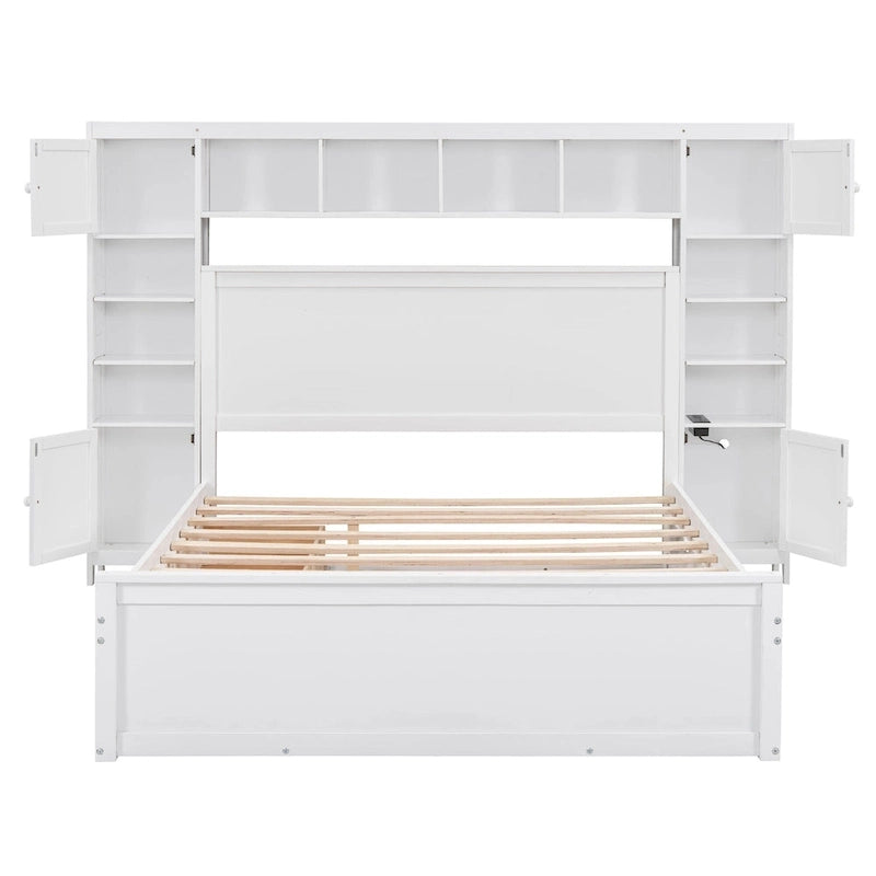 Lit queen en bois avec armoire tout-en-un
