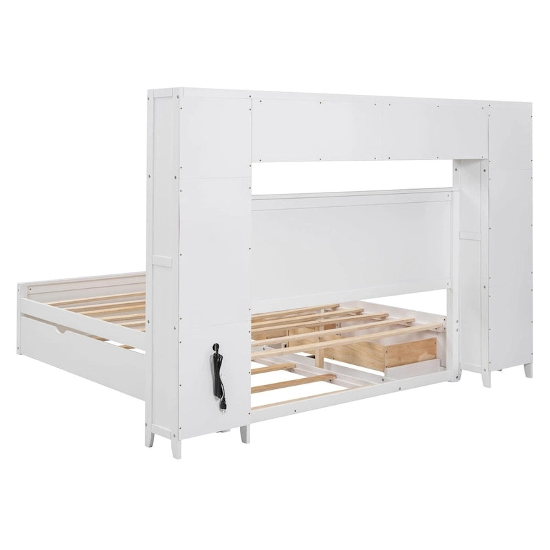 Lit queen en bois avec armoire tout-en-un