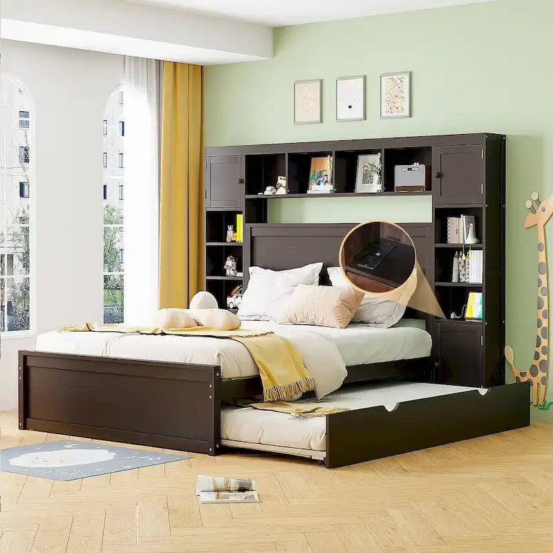 Lit queen en bois avec armoire tout-en-un