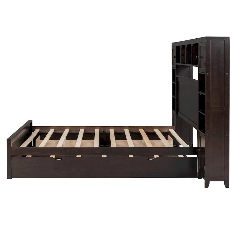 Lit queen en bois avec armoire tout-en-un