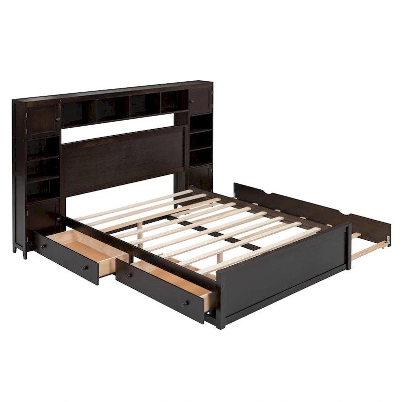 Lit queen en bois avec armoire tout-en-un